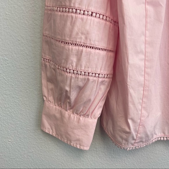 New J. Crew Crocheted Lace Flutter Sleeve Mock Neck Pink Top Medium - Picture 8 of 16